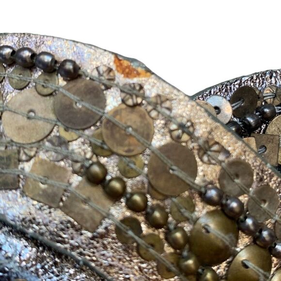 Vintage Statement Belt Metallic Silver Gold Braided Leather Sequins Beads Boho - Picture 7 of 8